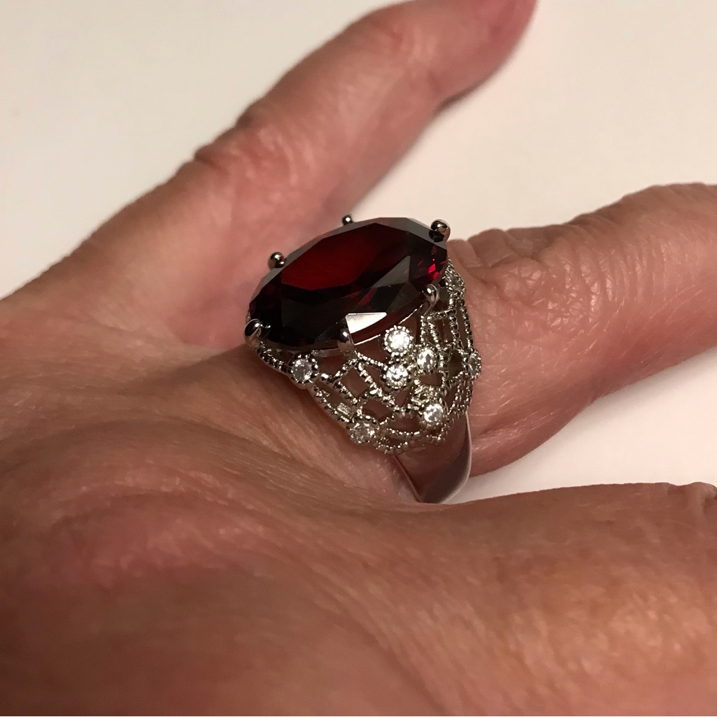 Garnet Stamped 925 Sterling Silver Ring 98$